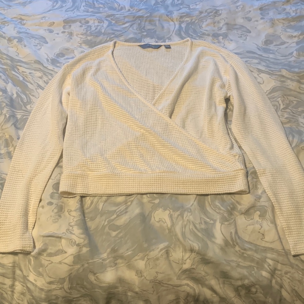 G by Giuliana White Crochet Wrap Top